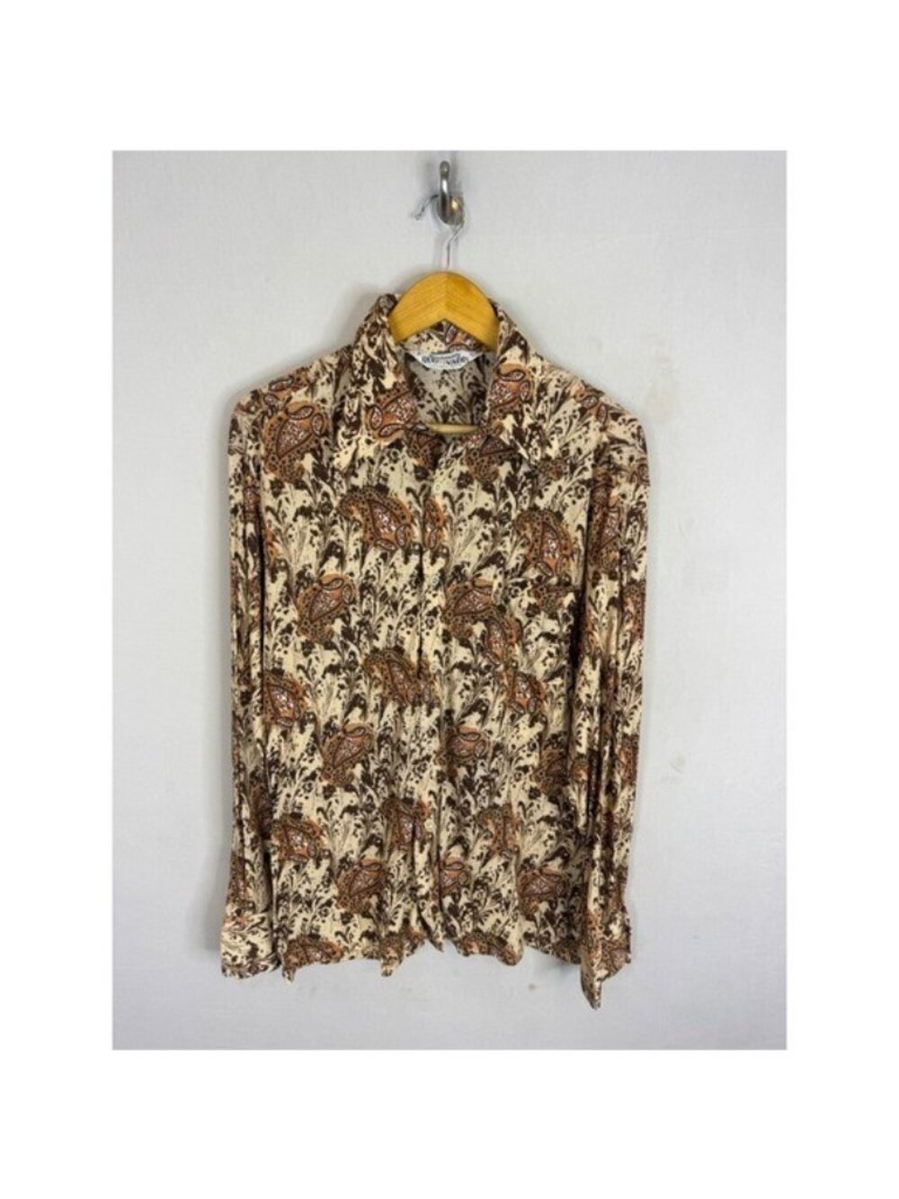 Vintage 70s Disco Woodwards Quo Vadis Paisley Leopard Button Shirt Brown Men L
